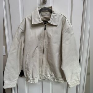 🎉🎉HP🎊🎊 Ambition New York Men’s 2XL White Fur Lined Real Leather Coat Jacket